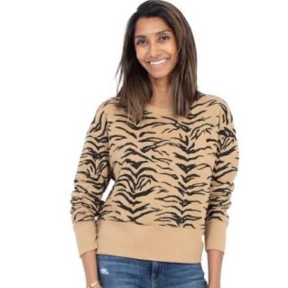 Madewell Tiger Stripe Crop Sweatshirt Tan Black XXS - Picture 1 of 7